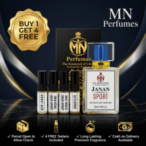 MN Perfumes Janan Sport Perfume bottle with 4 free testers | Long-lasting perfume in Pakistan | Buy 1 Get 4 Free
